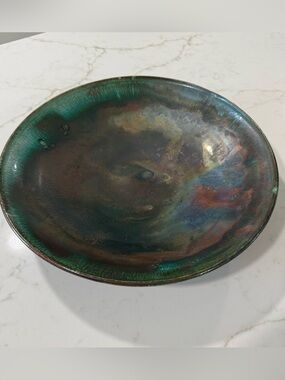 Signed Tony Evans Raku Bowl #41 12” Studio Art Pottery Iridescent Centerpiece